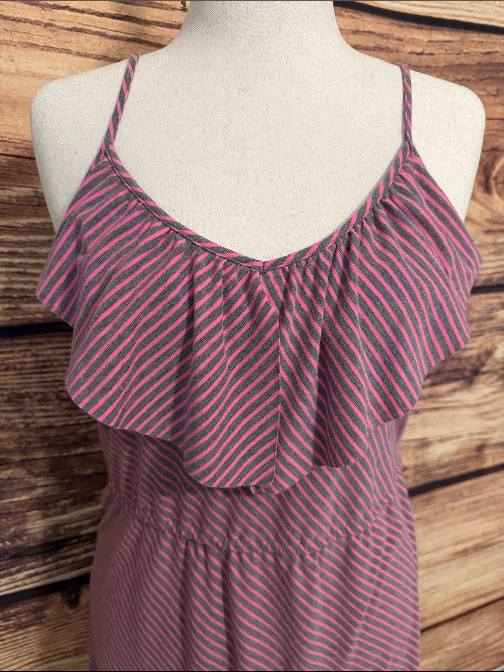 Mossimo Supply Co. Pink and Gray Striped Ruffle Spaghetti Strap Mini Dress - Picture 3 of 7